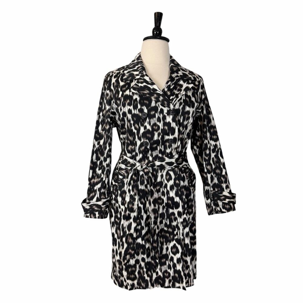 Dana Buchman Trench Coat Jacket Belted
Black Tan Animal Print Women’s Size XL